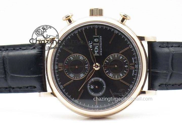 MIROTIME 0516 Portofino Chrono RG Black Dial on Black Leather Strap A HighPerformance 7389